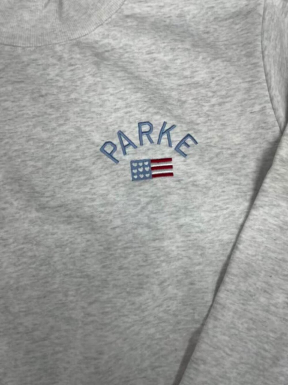 PARKE Mock Neck Sweatshirt Heather Gray Embroidered Flag Logo - Picture 8 of 8